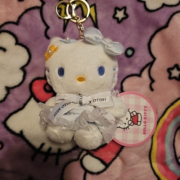 Hello kitty plush keychain baby blue spring dress - Picture 2 of 3